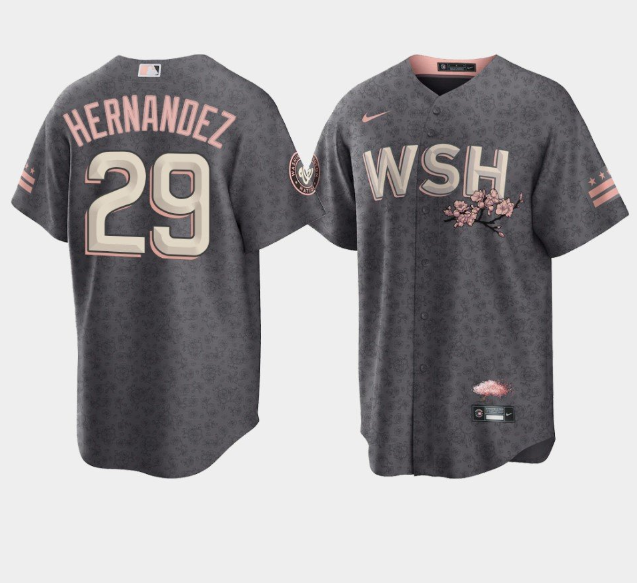 Men's Grey Washington Nationals #29 Yadiel Hernandez 2022 City Connect Cherry Blossom Cool Base Stitched Jersey